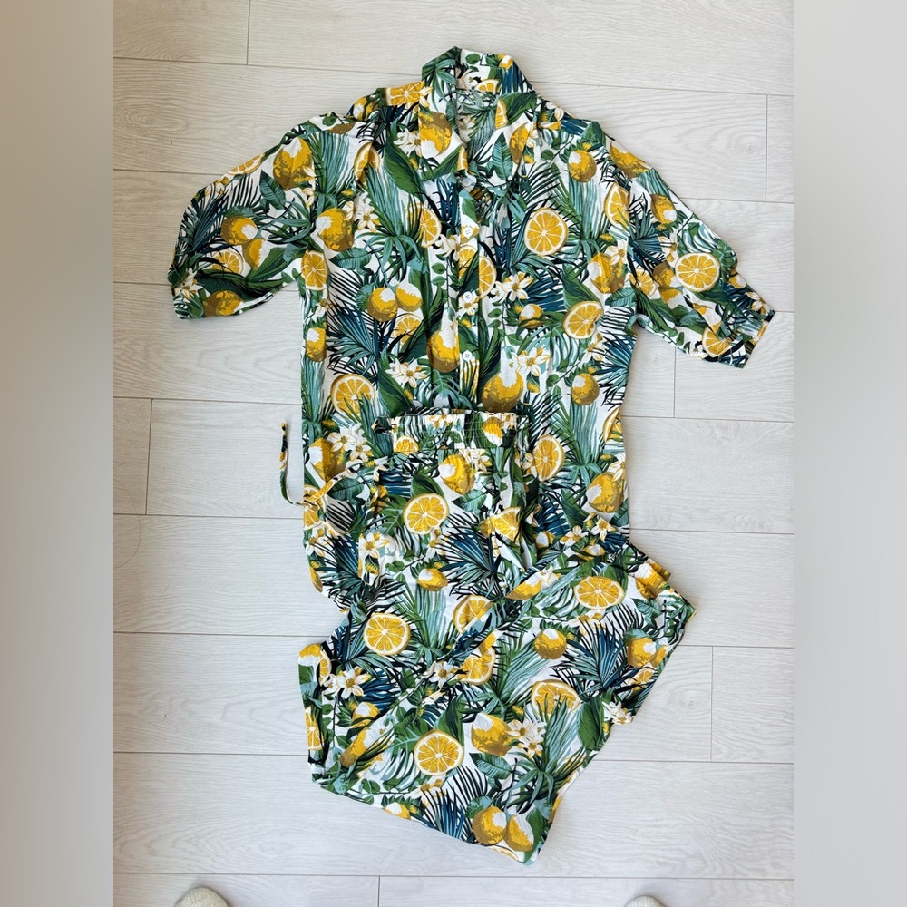 Shein Lemon Print Short Sleeve Shirt & Jogger Pants Bundle US S